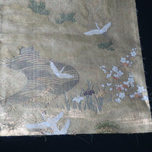 Load image into Gallery viewer, BB10007AB Silk Obi Fabric Crane Birds Gold 57.9x11.0in(147x28cm)
