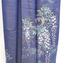 Load image into Gallery viewer, Kimono Blue Gold Hand painted Wisteria Kintoushi Silk #9927B4
