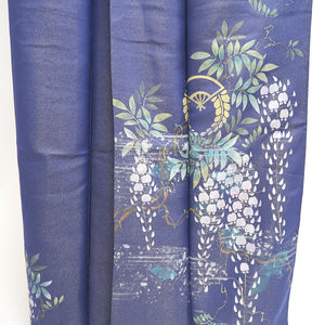 Kimono Blue Gold Hand painted Wisteria Kintoushi Silk #9927B4