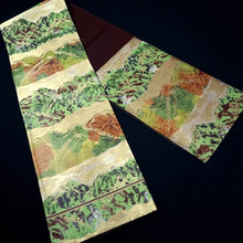 Load image into Gallery viewer, Fukuro Obi Vintage(1950-1980) Gold Brown Green Mountain Silk BB324V9
