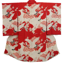 Load image into Gallery viewer, Juban Vintage(1920-1950) Red White Crane Birds Silk #10380F4
