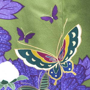 Furisode Green Peony Butterfly Silk #9679J3