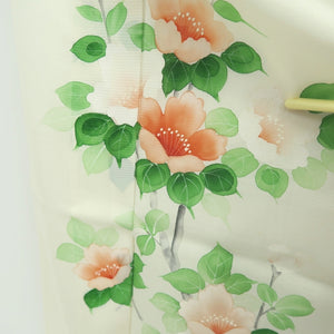 Kimono Vintage(1950-1980) Cream white See-Through Flower Tall Silk #10276E4