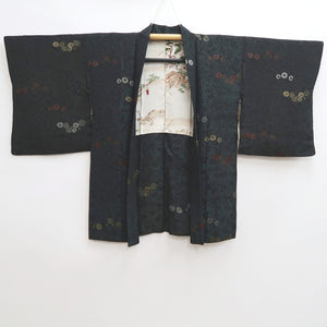 Haori Jacket Vintage(1950-1980) Black Chrysanthemum Silk #10084D1
