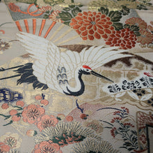 Load image into Gallery viewer, BB10048AD Silk Obi Fabric Crane Birds White Red 76.8x10.6in(195x27cm)
