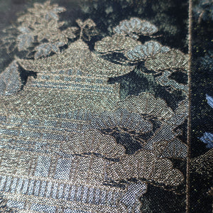 BB10068AE Silk Obi Fabric Zen Temple Gold Green 53.1x10.6in(135x27cm)
