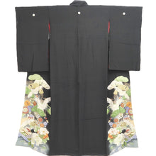 Load image into Gallery viewer, Tomesode Vintage(1920-1950) Black Crane Birds Hand painted Silk #10495B1
