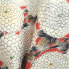 Load image into Gallery viewer, Haori Jacket Vintage(1920-1950) Red Gray Meisen Chrysanthemum Silk #11044A3
