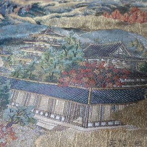 BB10028AC Silk Obi Fabric Landscape Gold Green 68.9x11.0in(175x28cm)