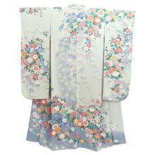 Load image into Gallery viewer, Furisode Blueish Gray Floral pattern Tall Silk #11083A5
