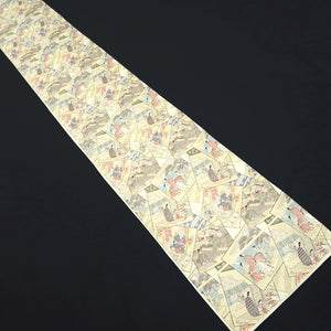 Fukuro Obi White Beige Gold Heian Period Aristocrats Princess Silk BB275V6