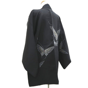Haori Jacket Vintage(1950-1980) Black Butterfly Silk #9621H5