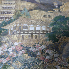 Load image into Gallery viewer, BB10028AC Silk Obi Fabric Landscape Gold Green 68.9x11.0in(175x28cm)
