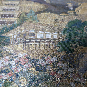 BB10028AC Silk Obi Fabric Landscape Gold Green 68.9x11.0in(175x28cm)