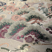Load image into Gallery viewer, BB10048AD Silk Obi Fabric Crane Birds White Red 76.8x10.6in(195x27cm)
