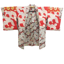 Load image into Gallery viewer, Haori Jacket Vintage(1920-1950) Red Gray Meisen Chrysanthemum Silk #11044A3

