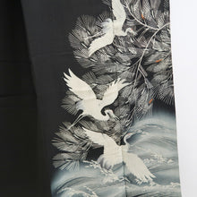 Load image into Gallery viewer, Tomesode Vintage(1920-1950) Black Hand painted Crane Birds Silk #10404A1
