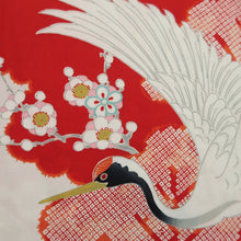 Load image into Gallery viewer, Juban Vintage(1920-1950) Red White Crane Birds Silk #10380F4
