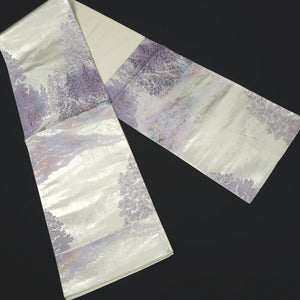 Fukuro Obi Silver Lavender Landscape Ohunomichi Silk BB305V8