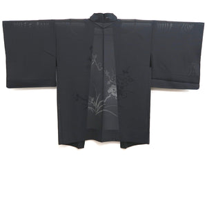 Haori Jacket Vintage(1950-1980) Black See-Through Peony Branch Silk #10219E2