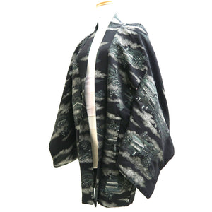 Haori Jacket Vintage(1950-1980) Black Silver Landscape Silk #9757A3