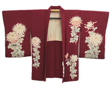 Load image into Gallery viewer, Haori Jacket Vintage(1950-1980) Wine red Chrysanthemum Silk #11015A1
