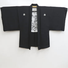 Load image into Gallery viewer, Men&#39;s Haori Vintage(1950-1980) Black Habutae Mountain Landscape Silk #9983C2
