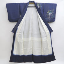 Load image into Gallery viewer, Kimono Blue Gold Hand painted Wisteria Kintoushi Silk #9927B4
