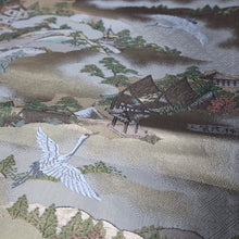 Load image into Gallery viewer, BB10018AB Silk Obi Fabric Crane Birds Gold 50.0x11.0in(127x28cm)
