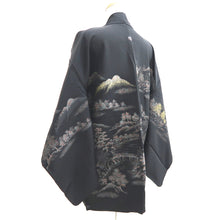Load image into Gallery viewer, Haori Jacket Vintage(1950-1980) Black Gold Silver Landscape Silk #10986F4
