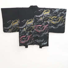 Load image into Gallery viewer, Haori Jacket Vintage(1950-1980) Black Gold Silver Wave Silk #10825E1
