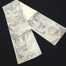 Load image into Gallery viewer, Fukuro Obi Gold White Off white Landscape Silk BB337V9
