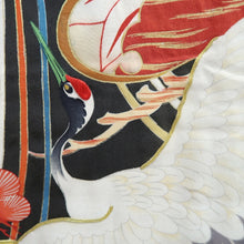 Load image into Gallery viewer, Furisode Vintage(1920-1950) Black Crane Birds Silk #11107Z1
