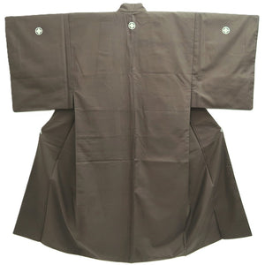Men's Kimono Vintage(1950-1980) Dark Brown Montsuki Silk #10466A5