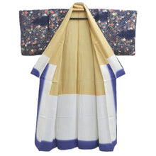 Load image into Gallery viewer, Kimono Dark Blue Chrysanthemum Maple Leaf Silk #10525B2
