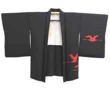 Load image into Gallery viewer, Haori Jacket Black Crane Birds Silk #10816E1
