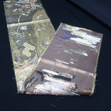 Load image into Gallery viewer, BB10007AB Silk Obi Fabric Crane Birds Gold 57.9x11.0in(147x28cm)
