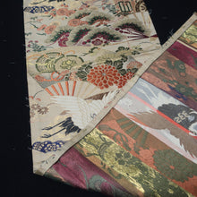 Load image into Gallery viewer, BB10048AD Silk Obi Fabric Crane Birds White Red 76.8x10.6in(195x27cm)
