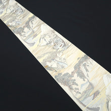 Load image into Gallery viewer, Fukuro Obi Gold White Off white Landscape Silk BB337V9
