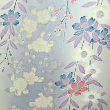 Load image into Gallery viewer, Furisode Blueish Gray Floral pattern Tall Silk #11083A5

