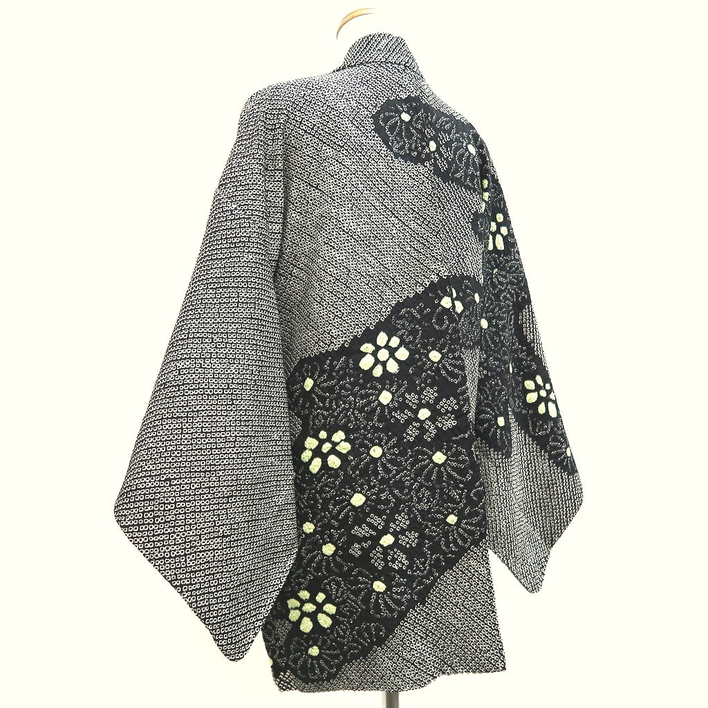 Haori Jacket Vintage(1950-1980) Black Shibori Ryusui Flower Silk #10024C4