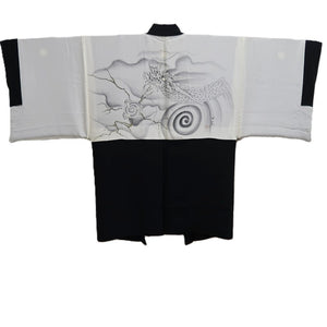 Men's Haori Vintage(1950-1980) Black Montsuki Dragon Wide Silk #10439A3