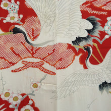 Load image into Gallery viewer, Juban Vintage(1920-1950) Red White Crane Birds Silk #10380F4
