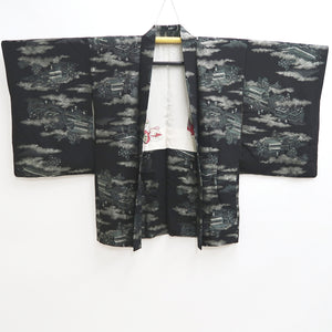 Haori Jacket Vintage(1950-1980) Black Silver Landscape Silk #9757A3