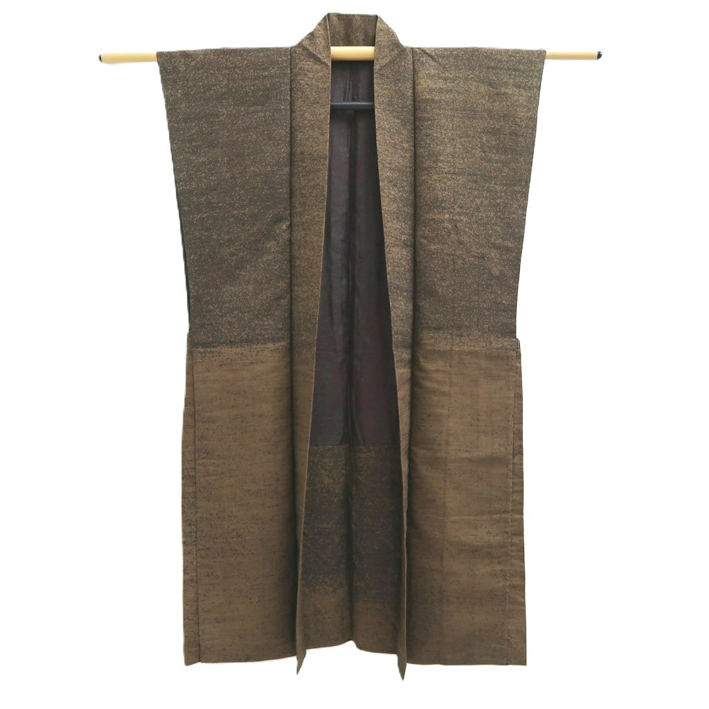 Men's Haori Vintage(1950-1980) Dark Brown Jinbaori Silk #10429A3