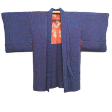 Load image into Gallery viewer, Haori Jacket Vintage(1950-1980) Blue Wine red Chrysanthemum Bird Silk #10675D1
