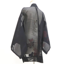 Load image into Gallery viewer, Haori Jacket Vintage(1950-1980) Black Wine red Sheer Peony Silk #10897E5
