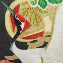 Load image into Gallery viewer, Furisode Vintage(1920-1950) Black Crane Birds Silk #11107Z1
