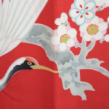 Load image into Gallery viewer, Juban Vintage(1920-1950) Red White Crane Birds Silk #10380F4
