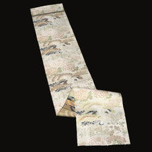 Load image into Gallery viewer, BB10039AC Silk Obi Fabric Vintage(1920-1950) Crane Birds Brown 72.0x11.4in(183x29cm)

